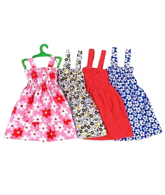 Cotton Frocks for Girls, Pack of 4 (Multicolor, 0-1 Years)