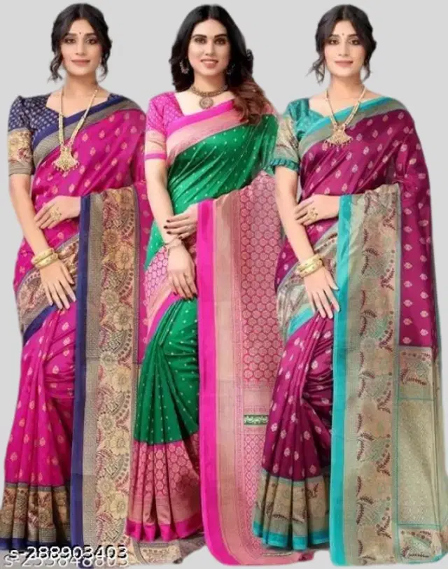 Art Silk Printed Saree for Women, Pack of 3 (Multicolor, 6 m)