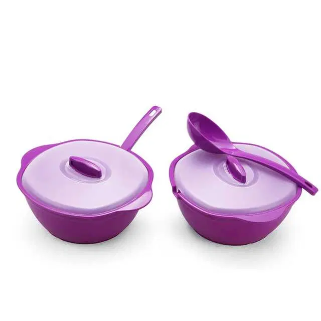 Diplomat Serving Bowl Set 2 Bowls With Lid And Serving Spoons Microwave Safe, Purple, Pack Of 2, O-26
