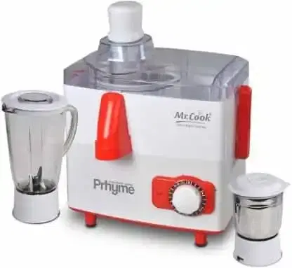Mr.Cook Prhyme JMG 2 Jar 550 Juicer Mixer Grinder with 2 Jars, 1 Year Warranty, White, Orange