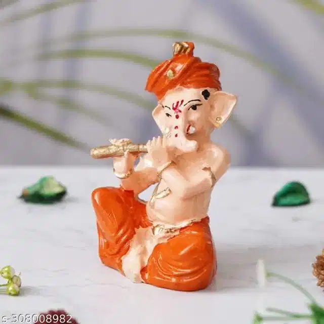 Resin God Ganesha Idol, Orange & Beige