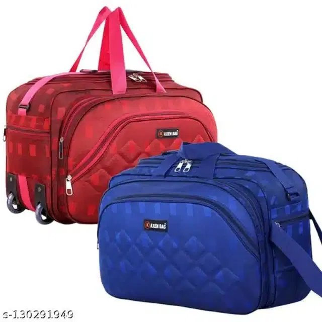 Polyester Trolley Duffel Bag for Men & Women, Red & Blue, Pack of 2