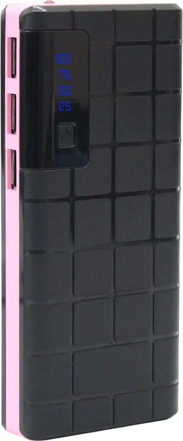 Portable Inbuilt Cables Power Bank, Pink & Black, 20000 mah