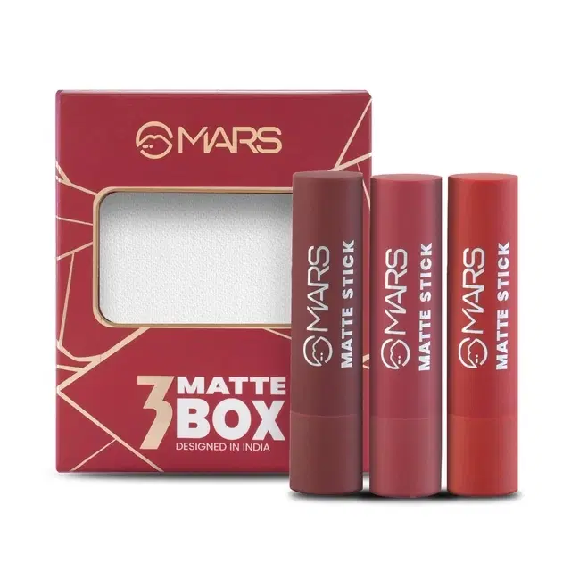 Mars Matte Box Set Of 3 Lipsticks For Women (3x3.2 g, 01-Red & Maroon)