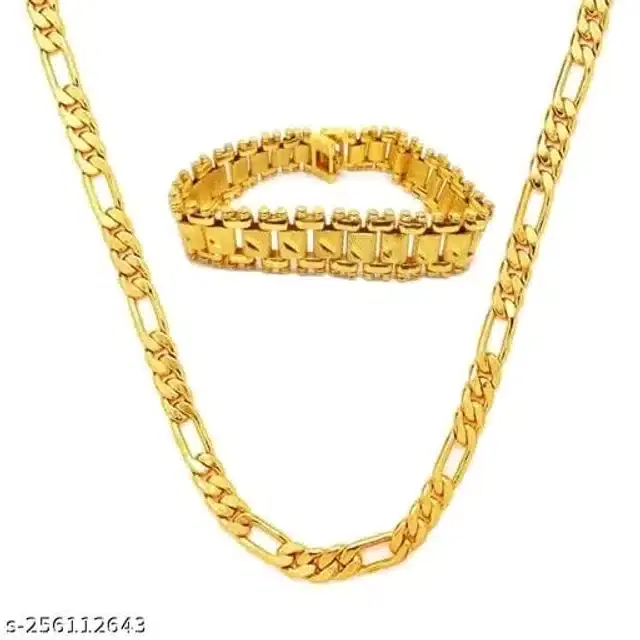 Designer Chain with Bracelet for Men & Boys, Set of 2 (Gold)