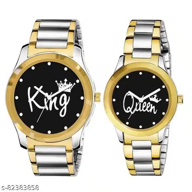 Analog Watch for Couple, Pack of 2 (Multicolor)