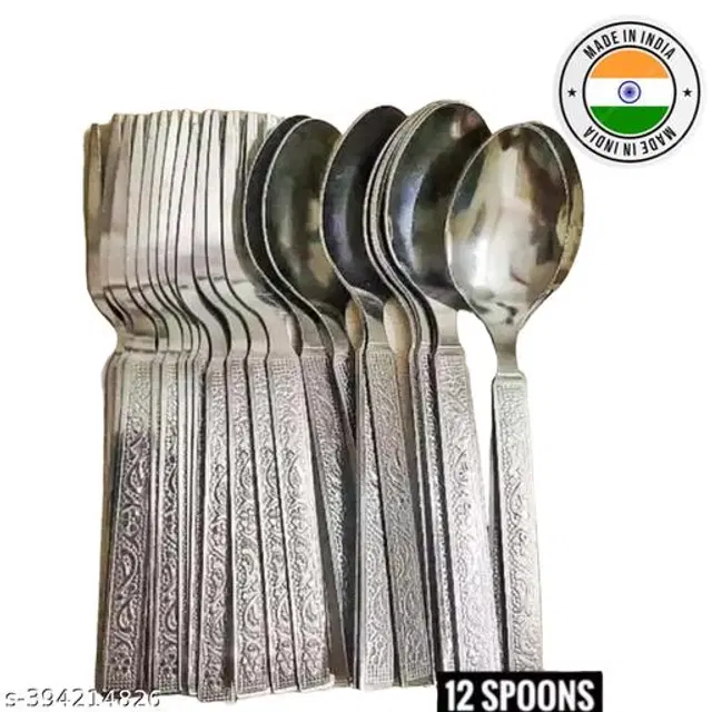 Stainless Steel Forks, 12 Pcs with 12 Pcs Spoons, Silver, Set of 2