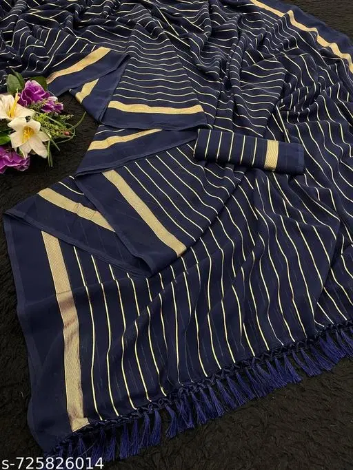 Georgette Printed Saree for Women, Navy Blue (6.3 M)