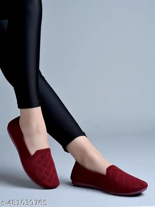 Textured Mesh Ballerinas for Women (Maroon, IND-5)