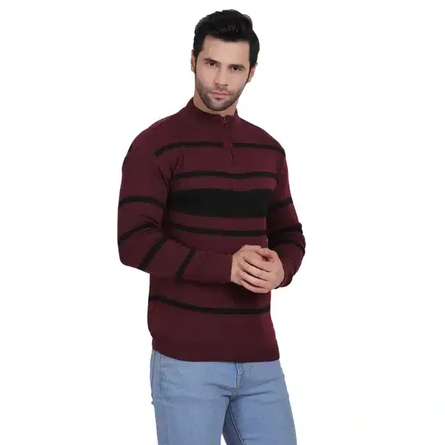 Men's Casual Sweater (Maroon, XL) (A-34)