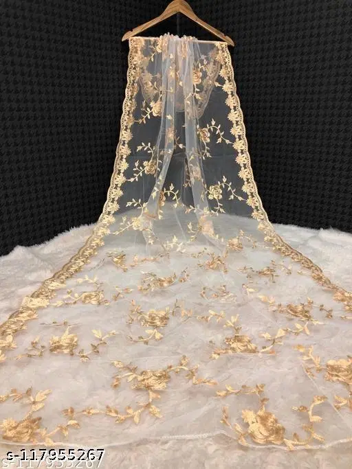 Embroidered Punjabi Net Floral Sewing & Embroidery (Cream, Free Size)