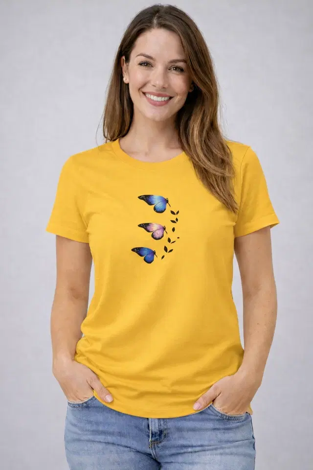 Cotton Blend Printed T-shirt for Men, Mustard (L)