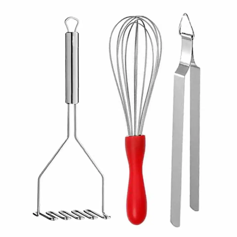 Oc9 Stainless Steel Egg Whisk & Roti Chimta & Potato Masher For Kitchen Tool Set, Oc-32