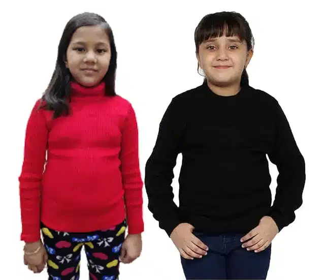 Full Sleeves Solid Sweater for Girls, Pack of 2 (Multicolor, 0-3 Months)