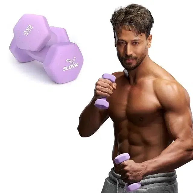 Slovic Neoprene Dumbbells, 2 Kg Each, Purple, Pair