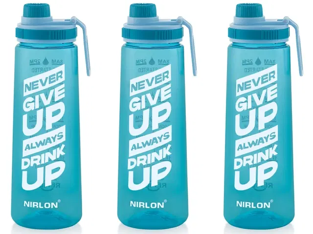 Nirlon Clear Sip Motivational Fitness Sport Water Bottle 800Ml Set Of 3 & Time Maker, Leak-Proof, Bpa-Free, Toxin Free Plastic Drink Bottle Design For Unisex At Gym, School, Office ( Blue )