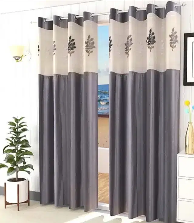 Long Crush Door & Window Curtains, Pack of 2, Grey, 5 feet