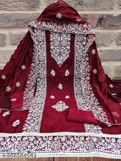 Embroidered Ethnic Motif Patiala Suits for Women (Maroon, Un Stitched)