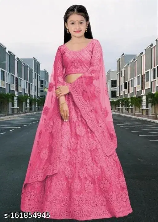 Embroidered Lehenga Choli for Women (Pink, 13-14 Years)