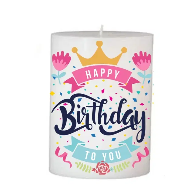 Floish Decor Premium Printed Happy Birthday Pillar Candle