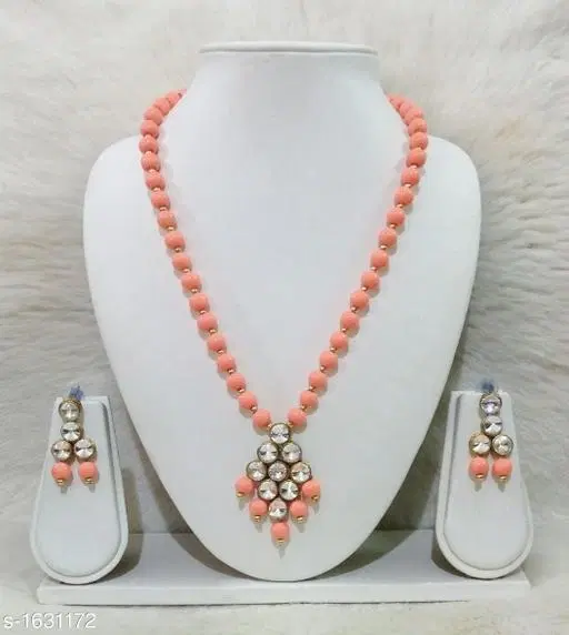 Women'S Alloy Gold Plated Jewellery Set, Peach
