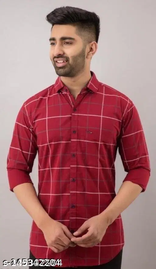 Cotton Blend Checked Shirt for Men, Maroon (L) Pack of 1