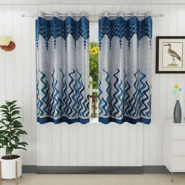 Window Curtain, Pack of 2, Blue, 4X5 Feet