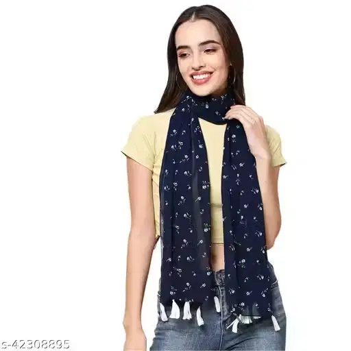 Printed Georgette Stoles for Women, Navy Blue (2 m)