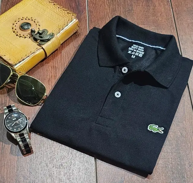 Polo Neck Solid T-Shirt for Men (Black, XXL)