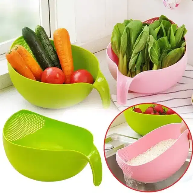 Rice Draining Basket with Handle, Multicolor, Pack of 3