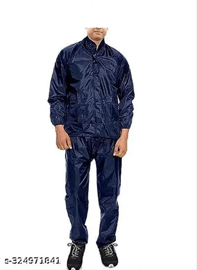 Polyester Rain Coat for Men, Blue, M