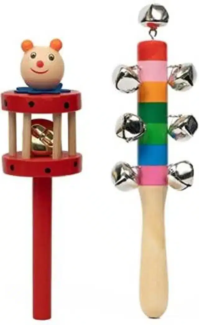 Wooden Rattle Toys for Kids, Multicolor, Set of 2