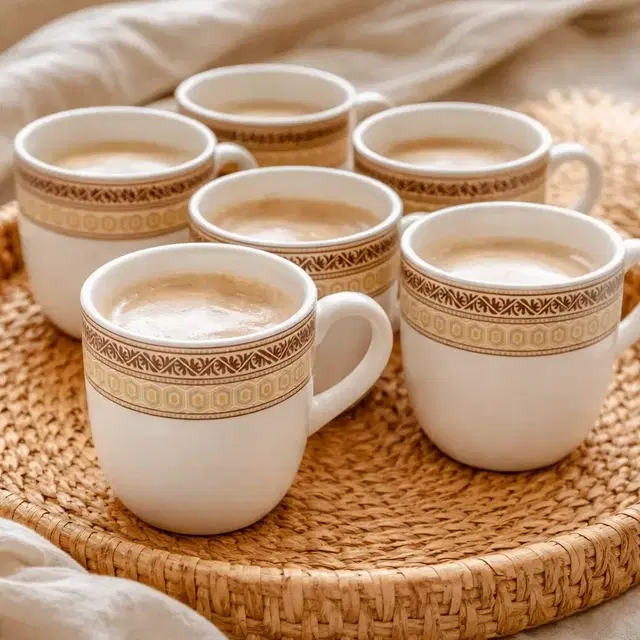 Ceramic Tea & Coffee Cup, White, Pack of 6 (140 ml)