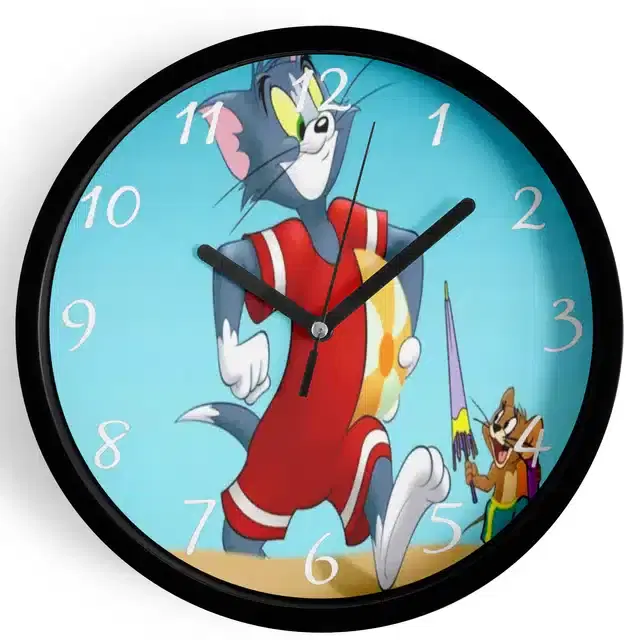 Analog Tom & Jerry Wall Clock for Home, Black, 7 Inches