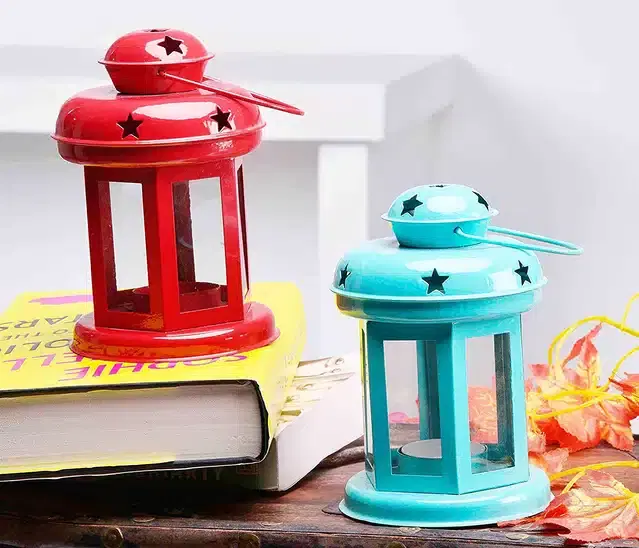 Hanging Tealight Candle Holder Lantern, Pack of 2, Multicolor