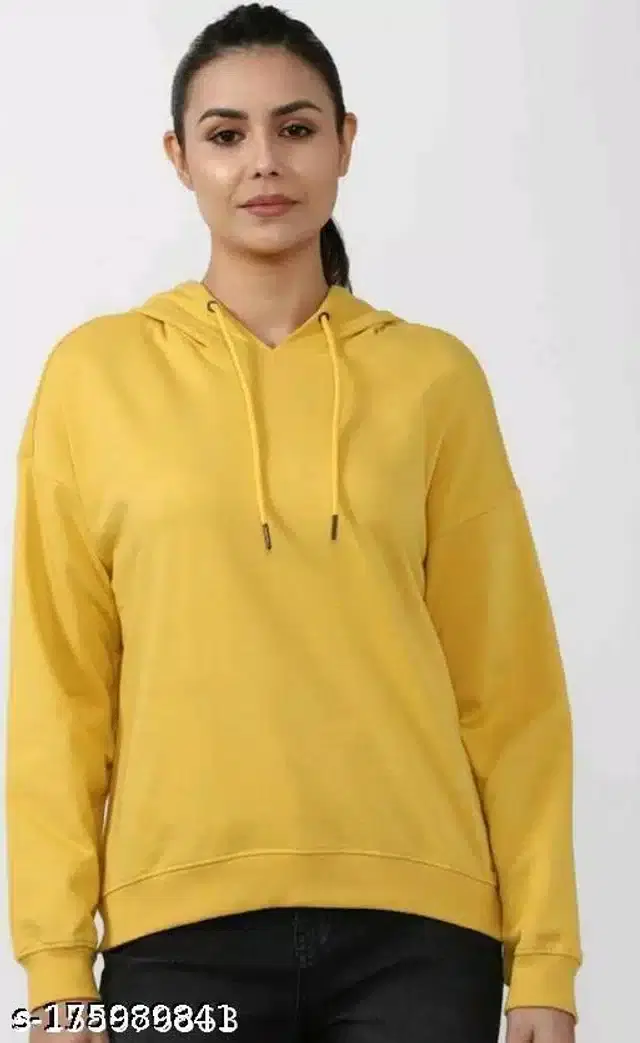 Full Sleeves Hooded Sweatshirt for Women (Mustard, L)