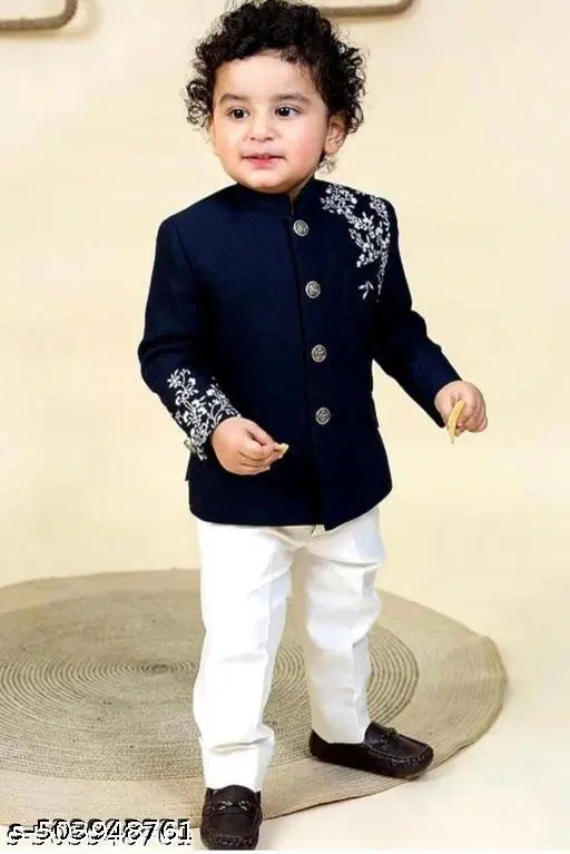 Floral Cotton Kurta Set for Boys (White, 3-4 Years)