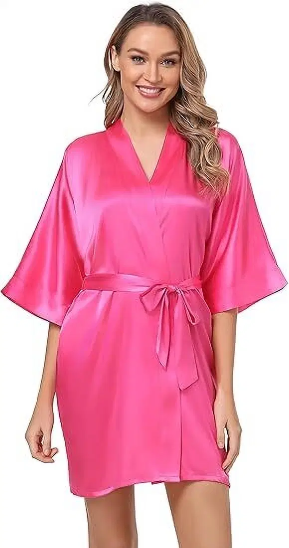 Satin Solid Babydoll for Women (Pink, M)