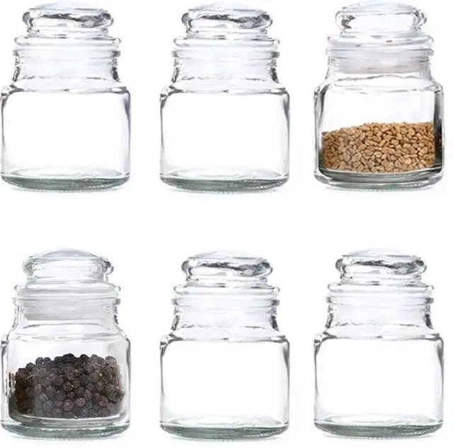 Afast Glass Container Jar With Lid for Kitchen Storage Pop Jar Glass Jar Food Storage Containers For Storing Spices,Jam,Honey,Aachar,Sugar,Coffee Beans, 100Mll, 6Pc,Transparent