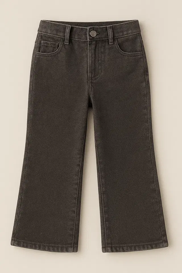 Wide Bottom fit Jeans for Girls, Brown (10-12 Years)