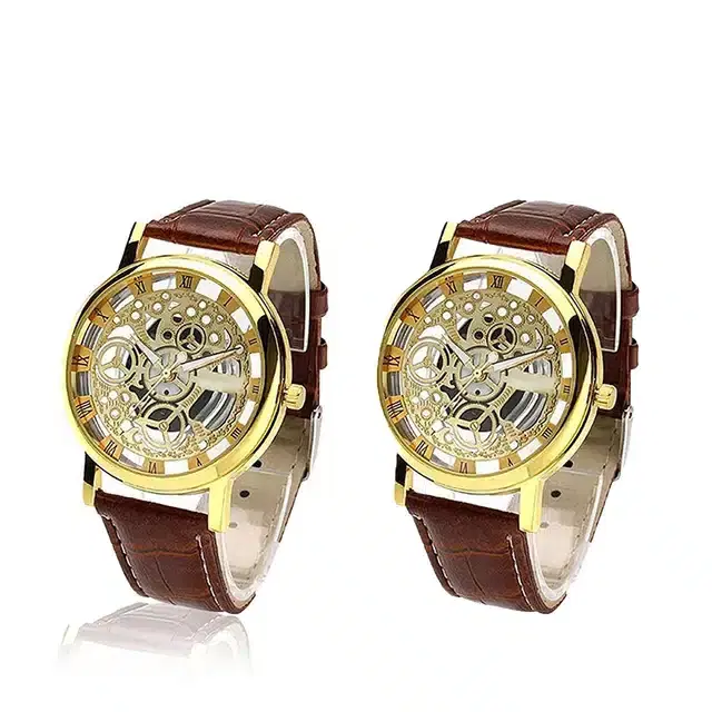 Analog Watch for Men & Women, Pack of 2 (Brown)
