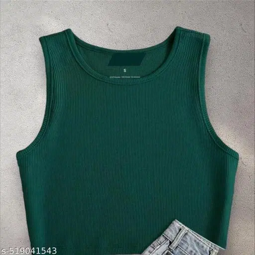 Cotton Blend Solid tops for Women, Green (XS)