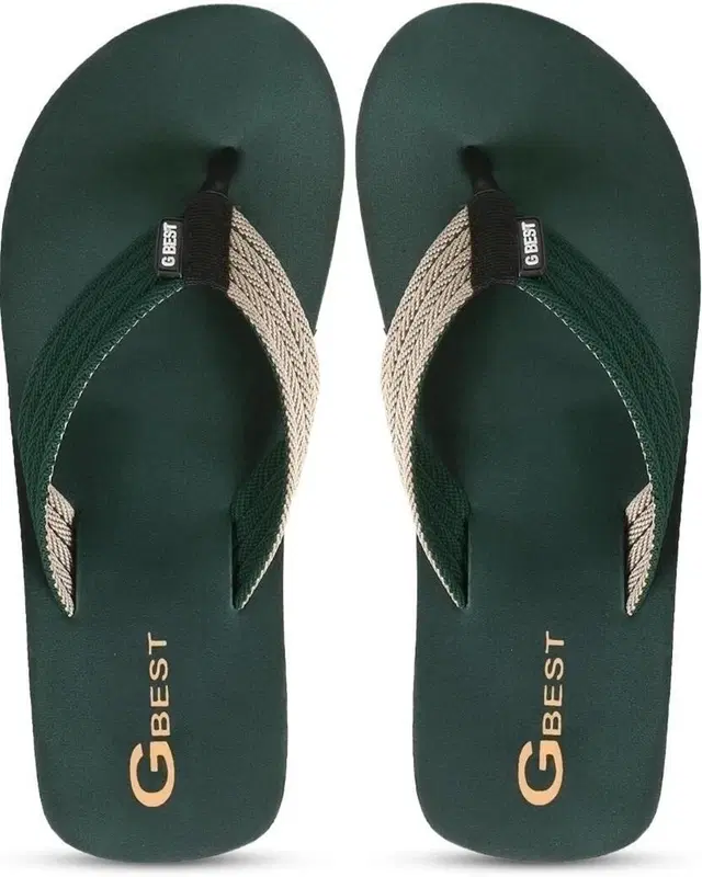 Solid Mens Flipflops & Slippers (Green, 7)