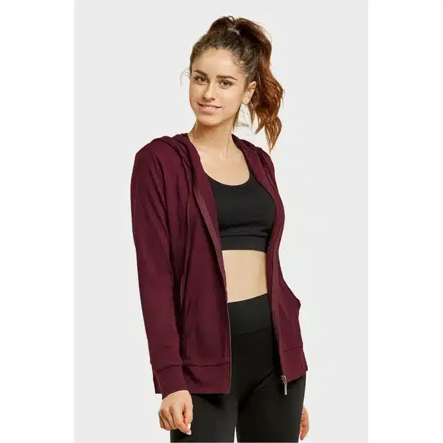 Cotton Full Sleeves Hoodie for Women (Maroon, S)