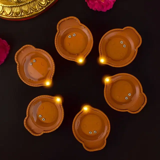 LED Diya Candles, Brown, Pack of 6