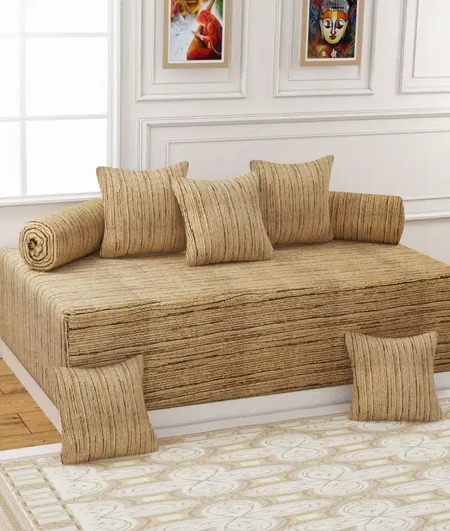 Microfiber Diwan Cover Set, Brown, Pack of 8