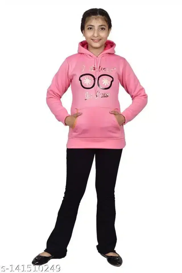 Woolen Hoodie for Girls (Pink, 12-13 Years)