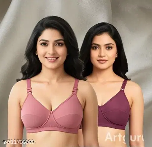 Cotton Blend Solid Bras for Women, Pink & Purple, Pack of 2 (32B)