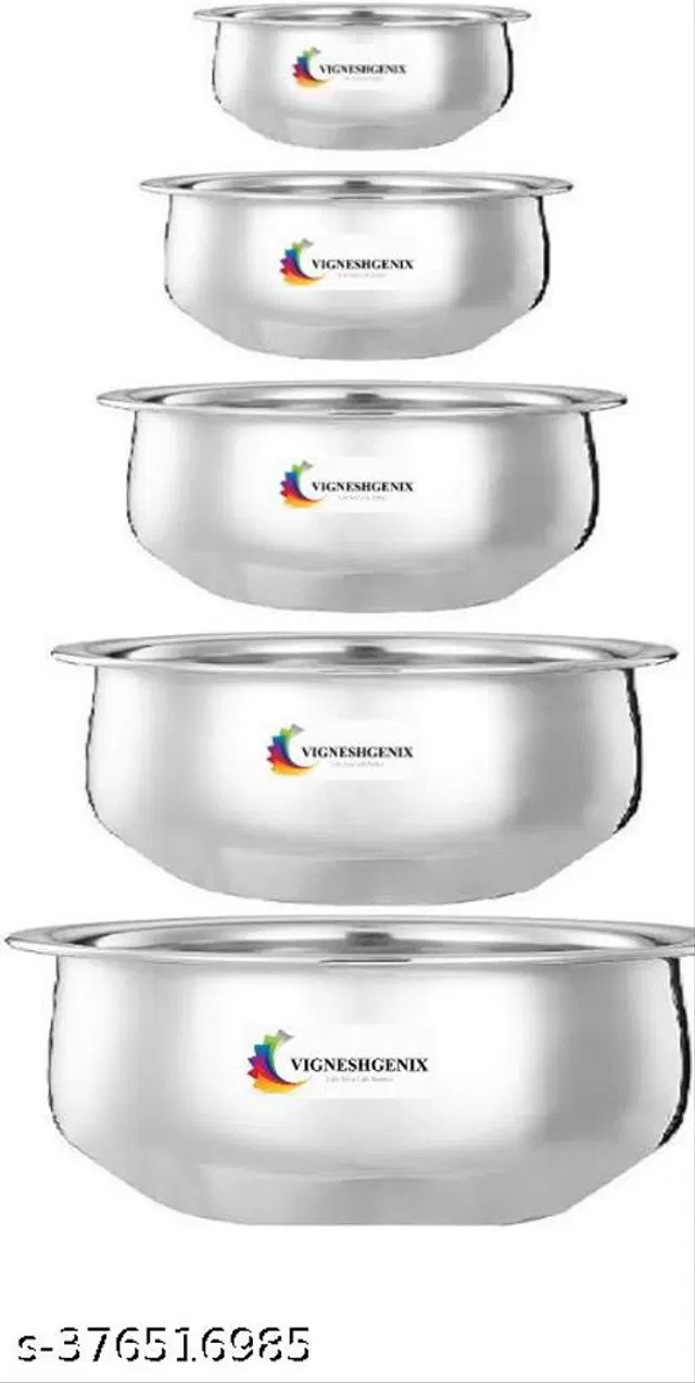 Stainless Steel Copper Bottom Handi Pot Set with Lid, Silver, Set of 5
