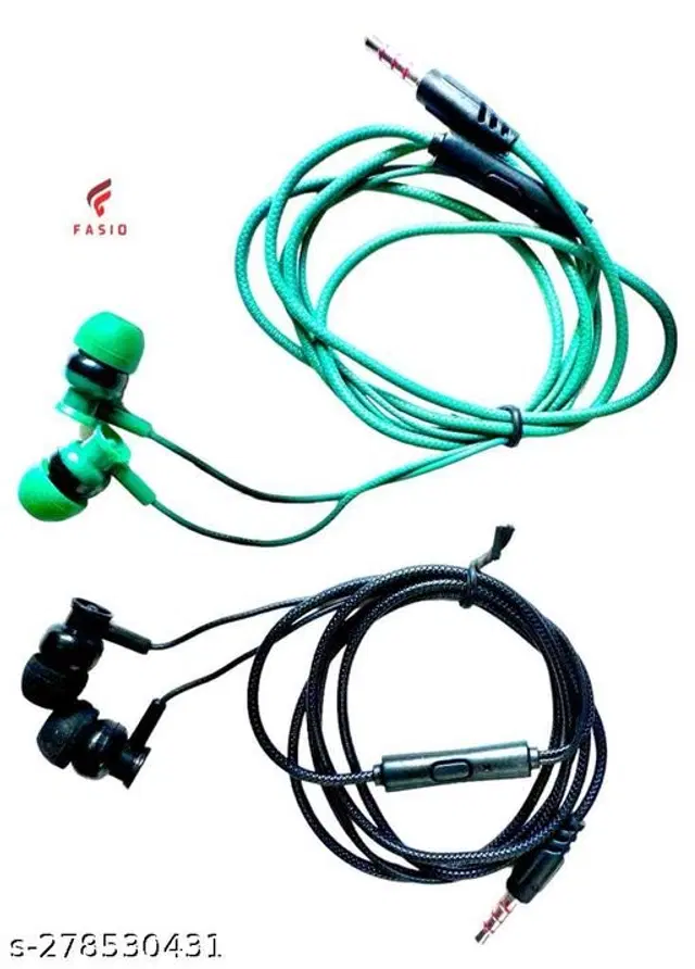 Premium 3.5 mm Jack Wired Earphones, Multicolor, Pack of 2